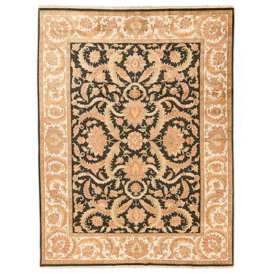 Tapis noir et ivoire de haute qualité noué à la main