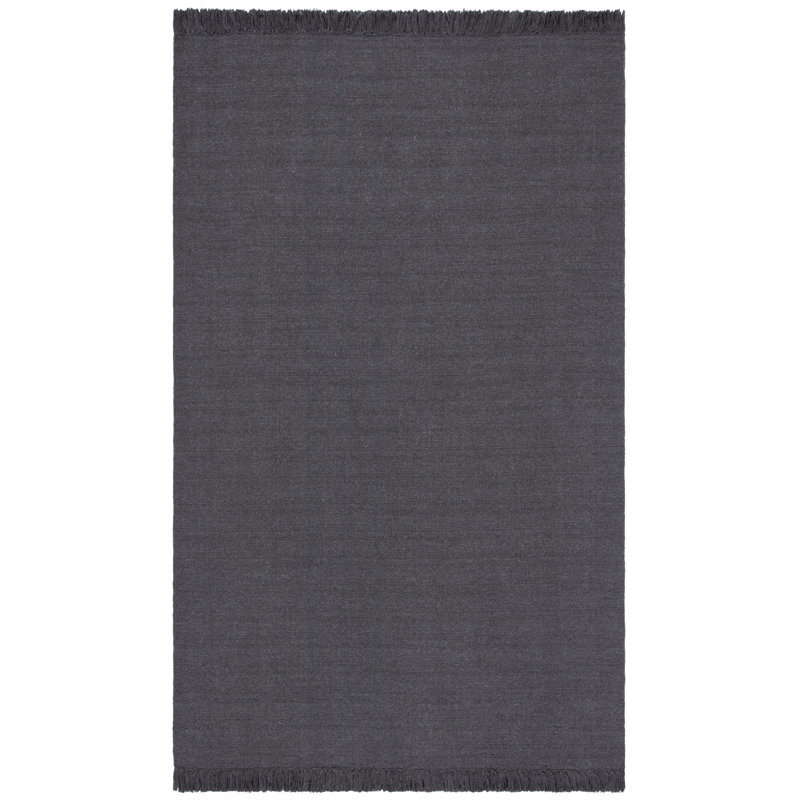 Charcoal Gray Hand-Knotted Wool Rectangular Area Rug, 5' x 8'