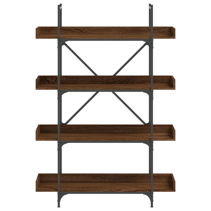 Sandre 100cm W Metal Bookcase, (4 Shelves) 145.5cm H x 100cm W x 33cm D, Brown Oak