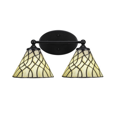 Barre d'éclairage de salle de bain Sadea, fini noir mat avec verre d'art Sandhill de 7 po