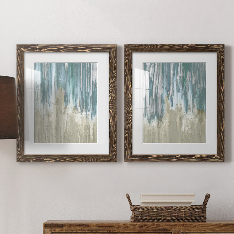 «Like a Waterfall I», ensemble de 2 reproductions, H 24 po x l 36 po x P 1,5 po, Papier, cadre noyer, Blanc