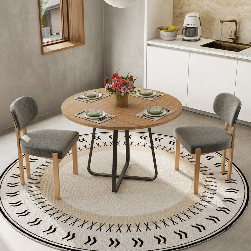 Ensemble de table de salle à manger 43,3 po pour 2 à 4 personnes, table de cuisine moderne avec base en métal, plateau de table en panneau de fibres à densité moyenne et chaises rembourrées en chenille, ensemble de salle à manger polyvalent pour la salle à manger, la cuisine, le coin repas, petit espace