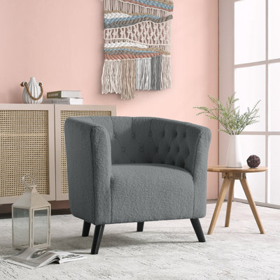 Gerdeen 26.77" Wide Tufted Velvet Upholstered Barrel Chair with Wooden Legs