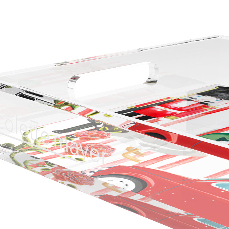 Ultimate Christmas Plaid Acrylic Rectangle Decorative Tray, 22.5"W x 14.5"D x 2"H, Red Stripe