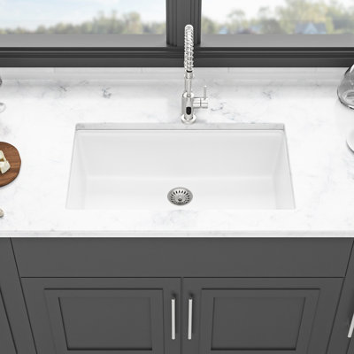 White Granite Composite Undermount Kitchen Sink 33X19" - Workstation With Included Feature Items Stable Added