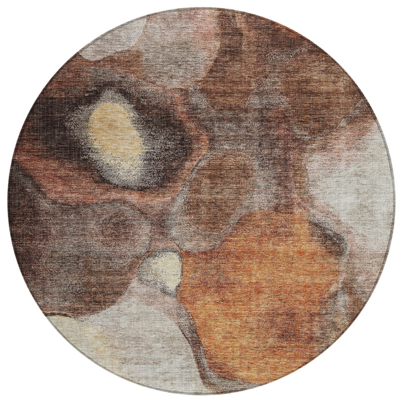 Tapis extérieur rond lavable abstrait cuivré 8 pi Coffee and Beige