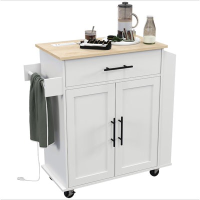 Kitchen Island With Storage, Rolling Kitchen Cart With AC Outlets And USB Ports, Microwave Stand With Towel And Spice Rack