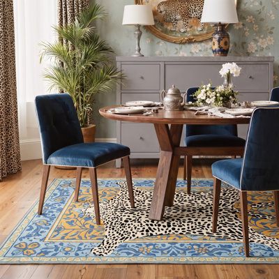 Alinda Savanna Animal Print Machine Washable Blue / Yellow / Beige Indoor Area Rug with Non-Slip Backing