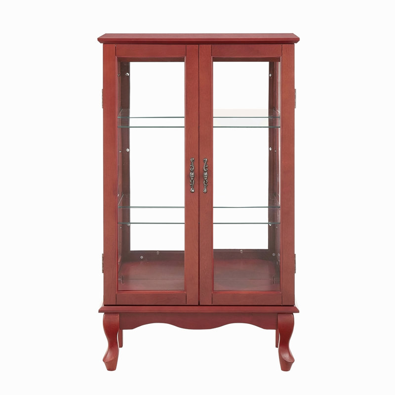 2 Doors Curio Cabinet With Tempered Glass Doors, Curio Cabinets With Mirrored Back Panel And Adjustable Shelves, Lighted Display Cabinet For Home, Office Light Bulb Included