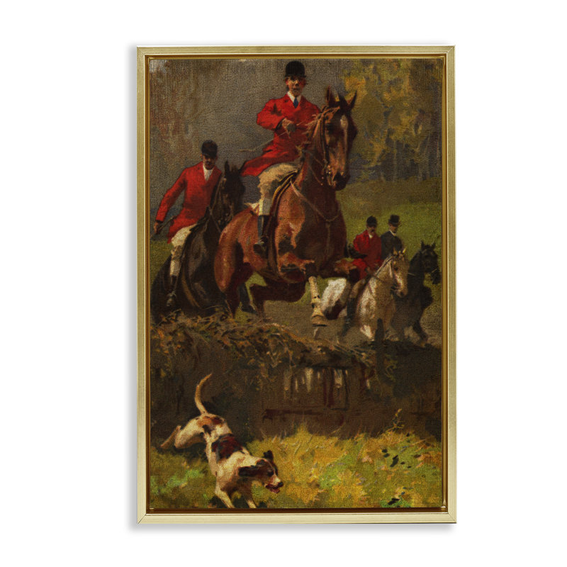  Toile de scène de chasse classique par Tina Higgins Designs, Inc., H 31 po x l 21 po, Cadre flottant métallique doré