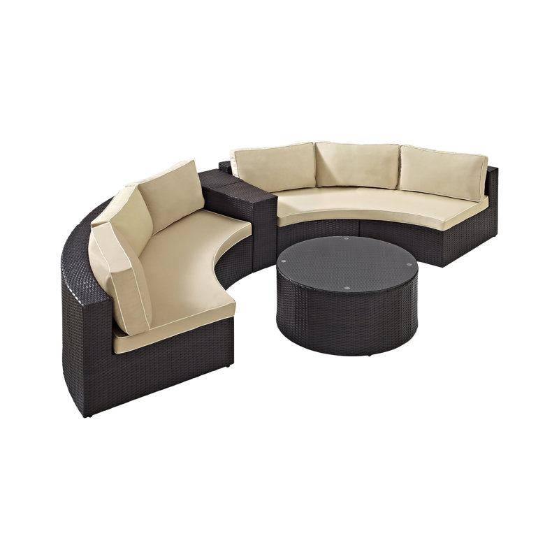 Ensemble de conversation modulaire en rotin avec coussins 4 pièces Sneed, Brun / Sable