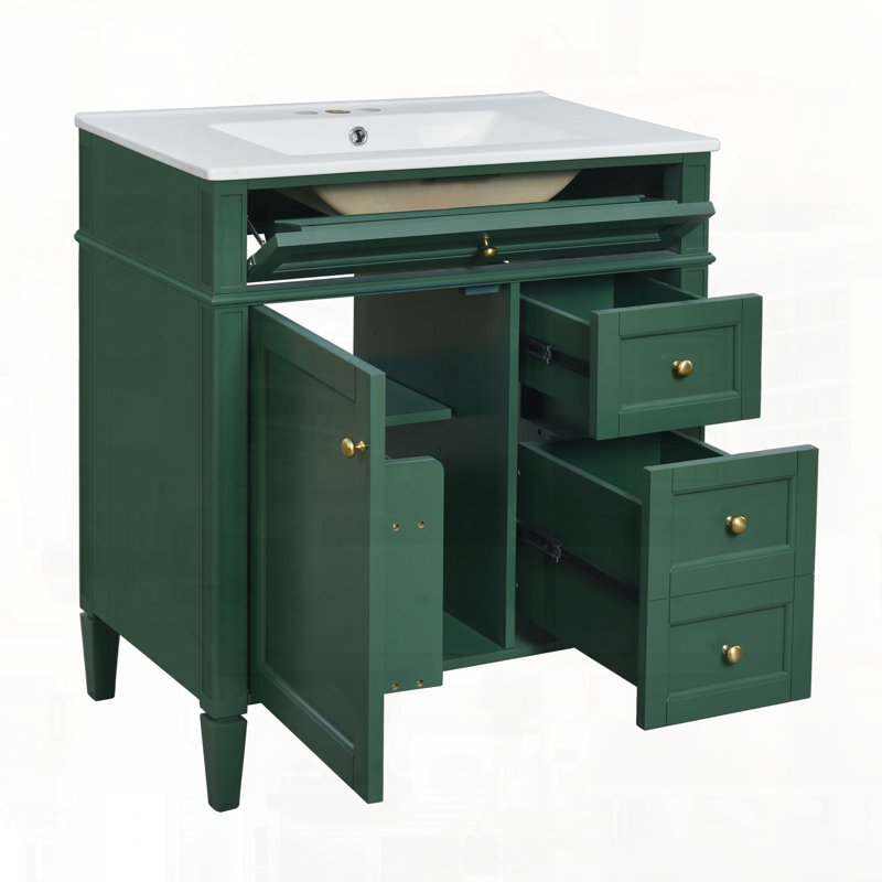 Meuble-lavabo moderne avec tiroirs supérieurs, Vert
