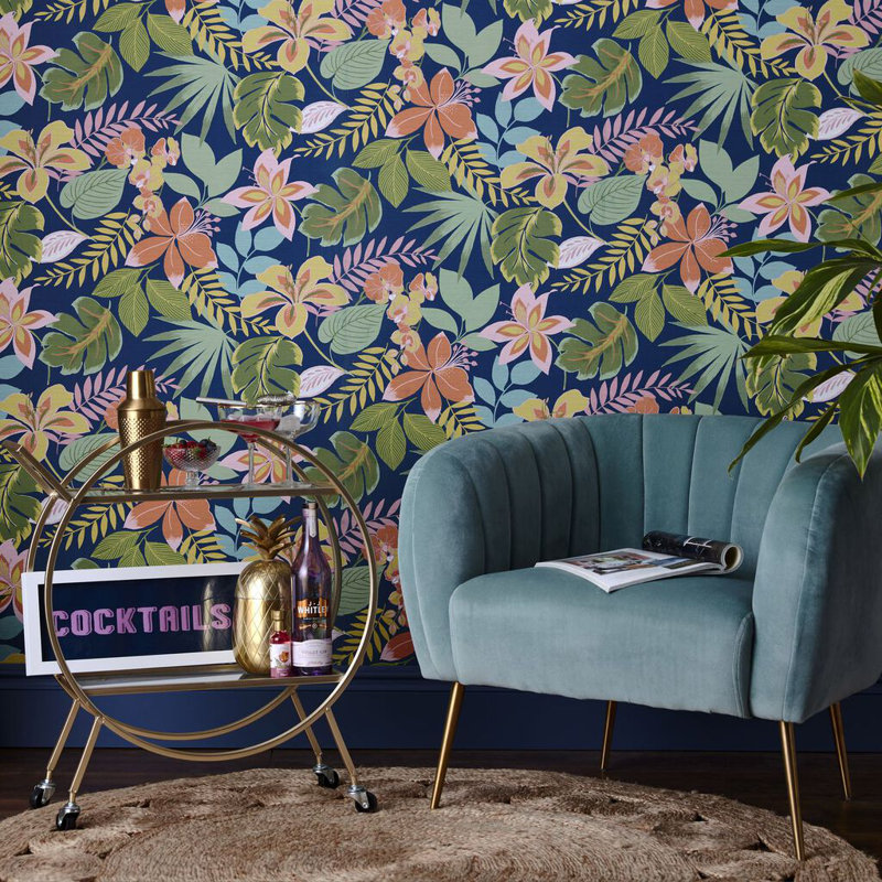 Envy So Exotic Floral Wallpaper, Navy