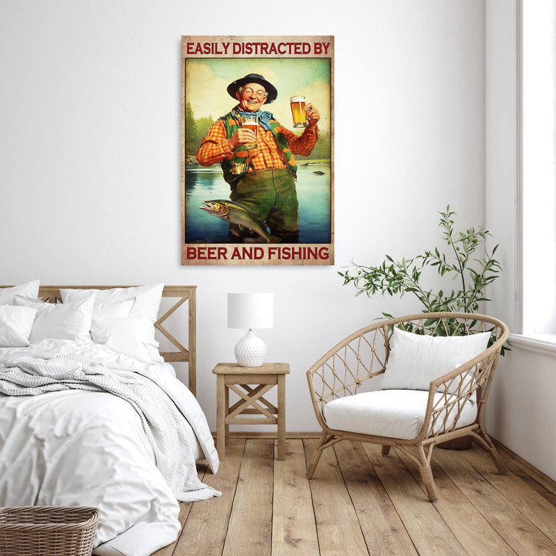 «Easily Distract By Beer And Fishing On Canvas», impression facile, L 16 po x H 20 po