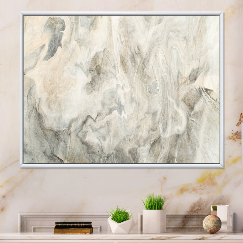 «Fluid Art Waves In Shades Of Cream», reproduction sur toile flottante, H 30 po x l 40 po x P 1,5 po, Cadre flottant blanc