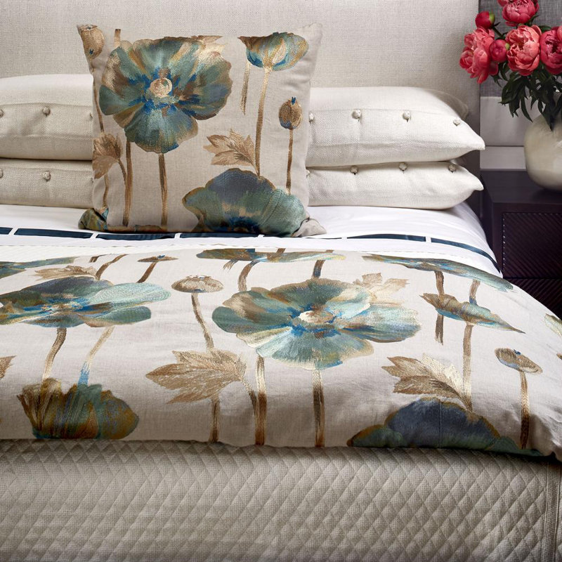 Opium Embroidered Linen Reversible Throw Pillow, 20"H x 20"W