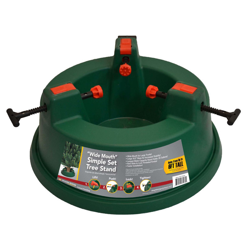 Green Wide Mouth Simple Set Live Christmas Tree Stand -Hold Trees Up To 6ft