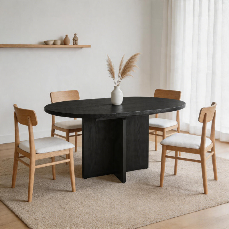 Lulette 42"-58" Extendable Solid Wood Dining Table, Matte Black