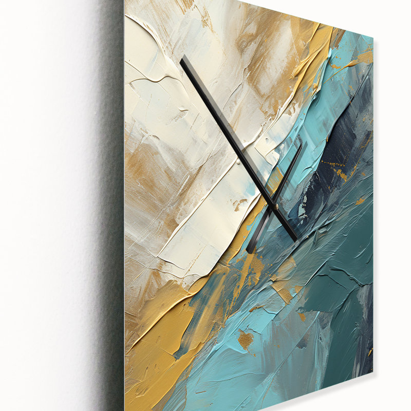 Serenity Sunset en bleu sarcelle et blanc - formes abstraites très grandes horloges murales, H 40 po x l 30 po x P 1 po