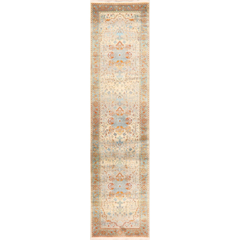 Tapis de zone beige floral Gelinas, Tapis de couloir 2 pi 6 po x 10 pi 0 po