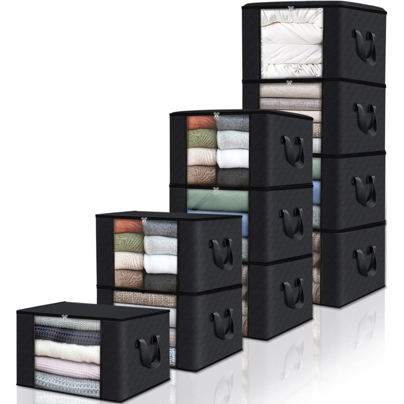 Paquet de 10 boîtes de rangement pour vêtements, sacs de rangement pliables en tissu épais, contenants de rangement pour l'organisation de la chambre à coucher, placard, vêtements, édredon, rangement et rangement avec poignée