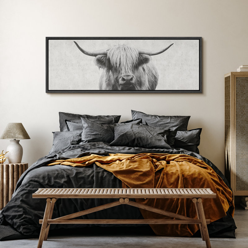 Animaux "Portrait d'une vache des Highlands", art mural noir et blanc, H 20 po x l 60 po, Noir, noir, noir, noir