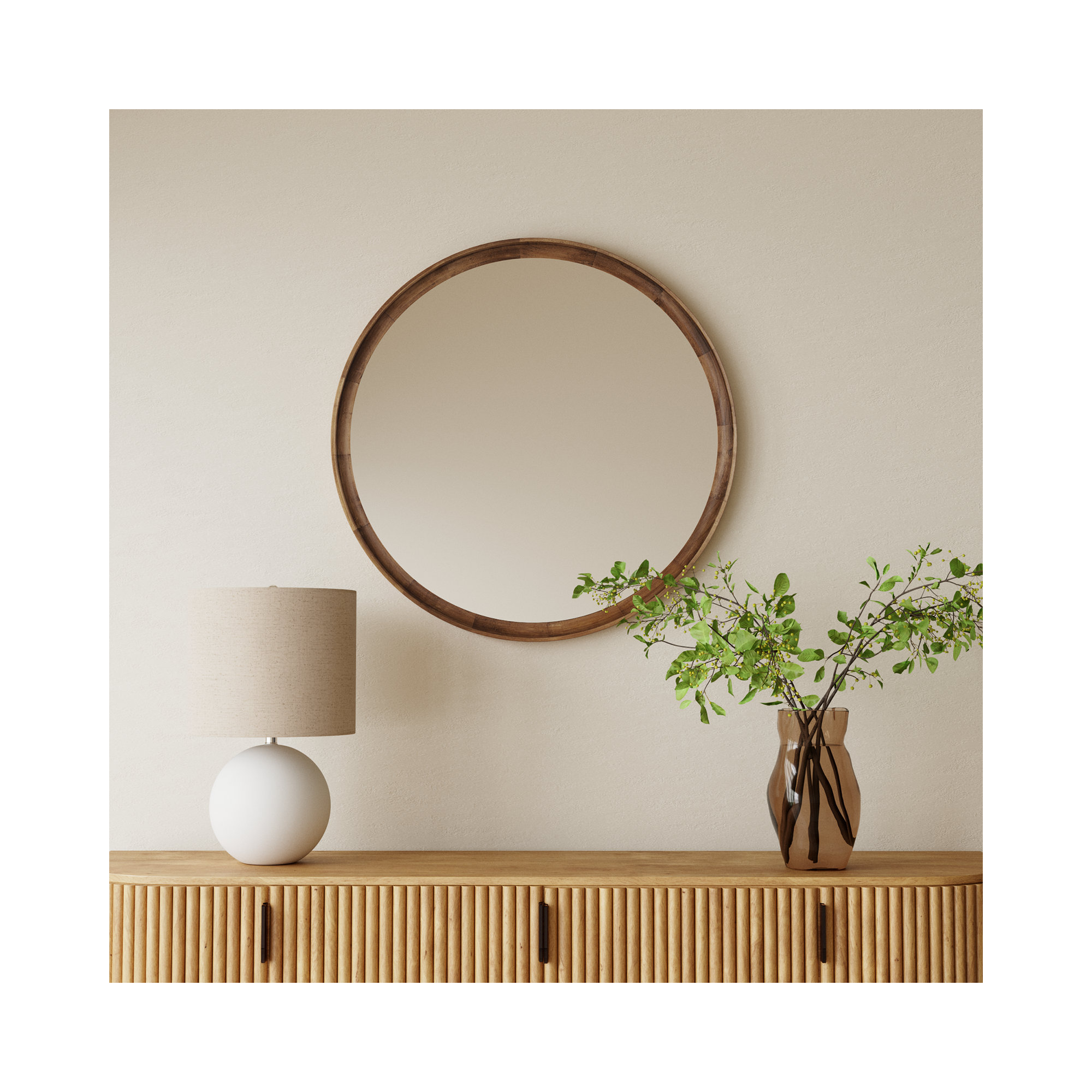 Zoie Wood Mirror, 30" x 30", Rustic Brown
