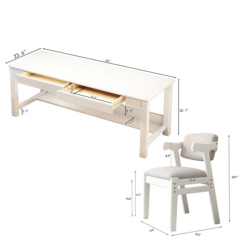 63" Computer Desk Workstation Table Writing Desk with Chair, White