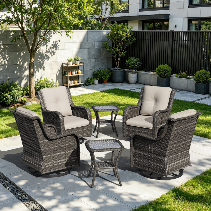 Ensemble de chaises pivotantes en osier 6 pièces Maude, Beige, Brun