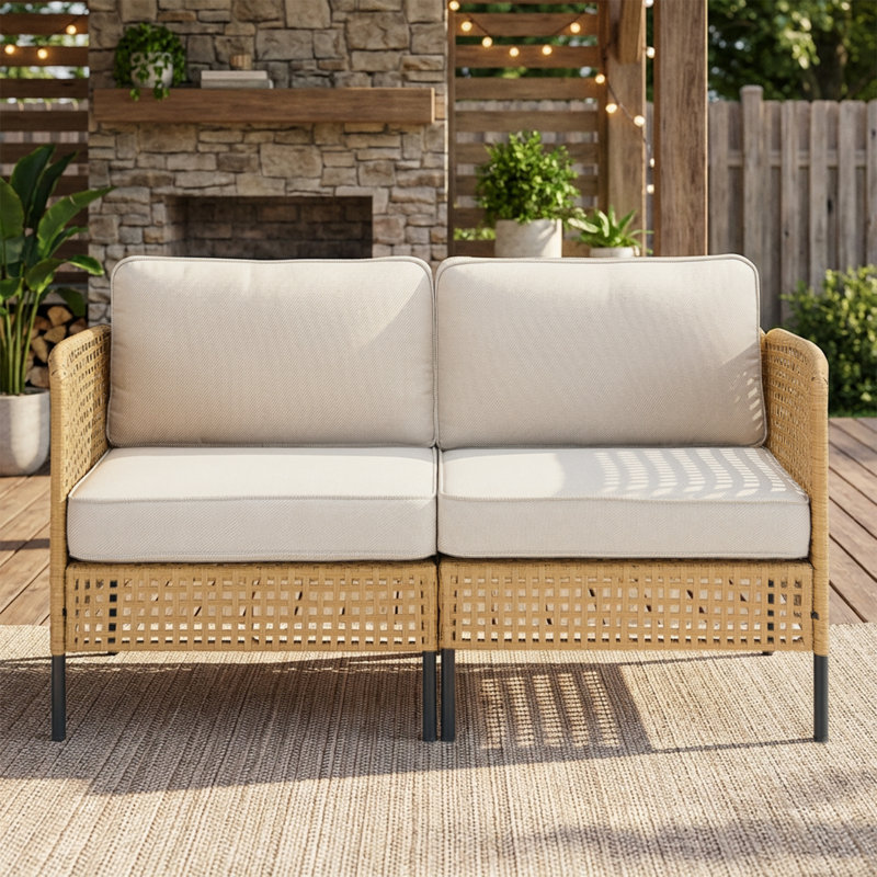 Outdoor Wicker Patio Modular Sectional Loveseat With Cushions For Garden Seating