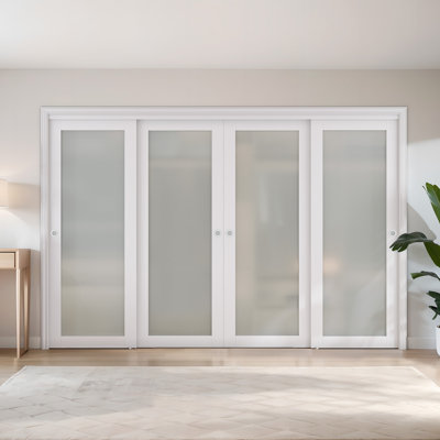 Double Frosted Glass Sliding Closet Doors With Installation Hardware Kit
