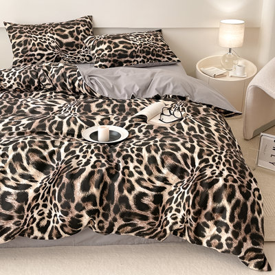  Ensemble de housse de couette à imprimé léopard, 1 housse de couette et 2 taies d'oreiller, sans noyau, ensemble de literie guépard animal, doux respirant et doux pour la peau
