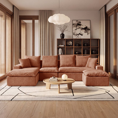 Canapé d'angle modulaire en forme de L de 235 cm (92,5 po), en chenille avec ressorts ensachés, 2 pièces, canapé moderne à assise profonde, canapés rembourrés pour salon, orange