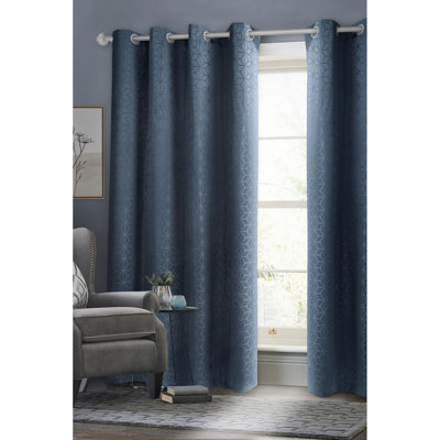 Geo Blackout Thermal Grommet Curtain Panel, 54 x 84 inches, Room Darkening and Noise Reducing Window Drape with Geometric Pattern, Black