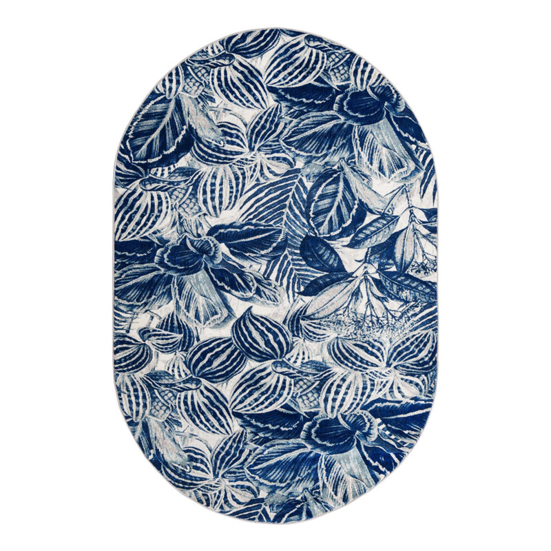 Tapis bleu marine à tissage unique, Ovale 5 pi 3 po x 7 pi 10 po