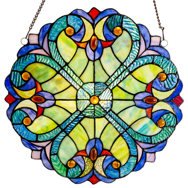 Halston Blue Tiffany Stained Glass Window Panel
