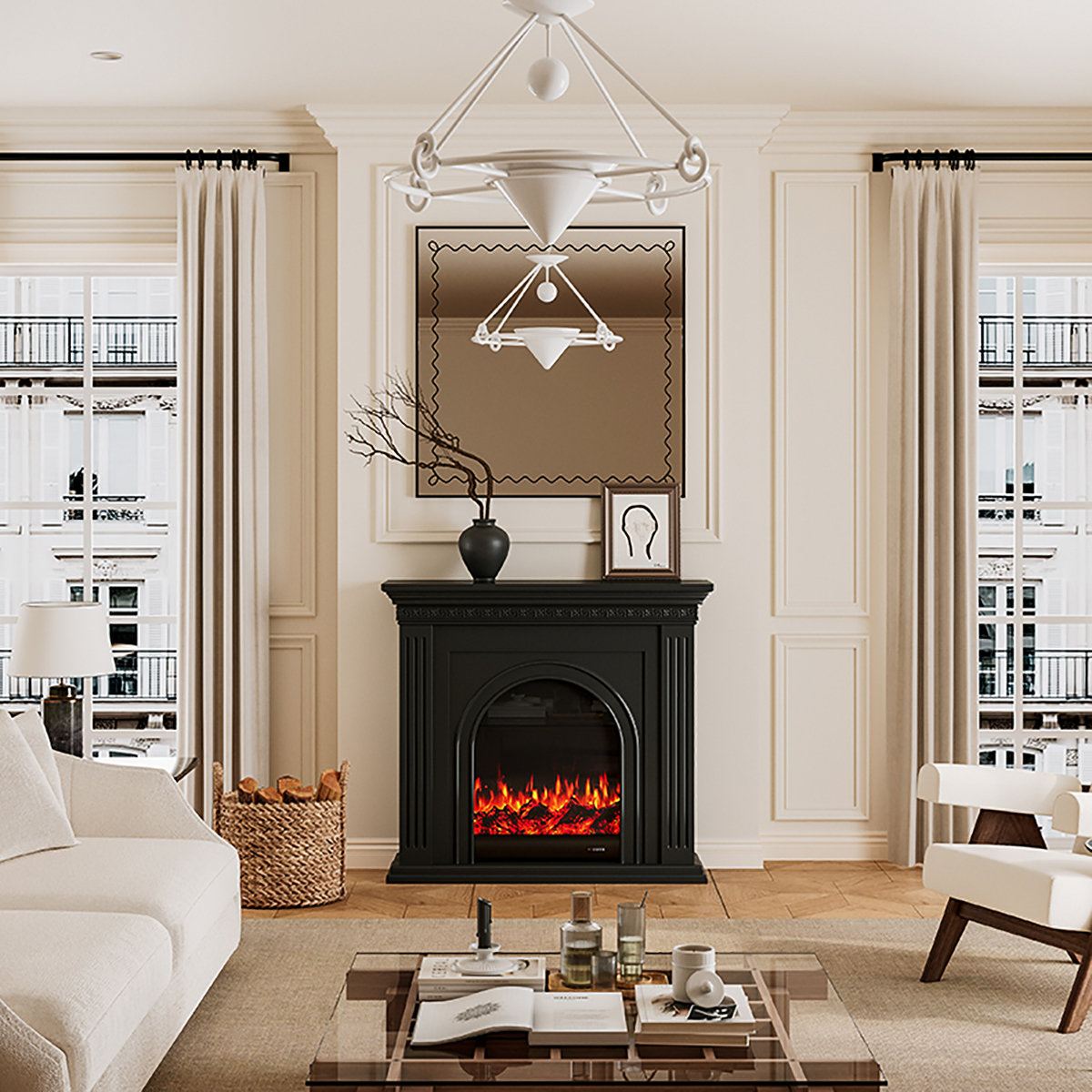 Coxambrey Black Landscape Electric Fireplace | Wayfair