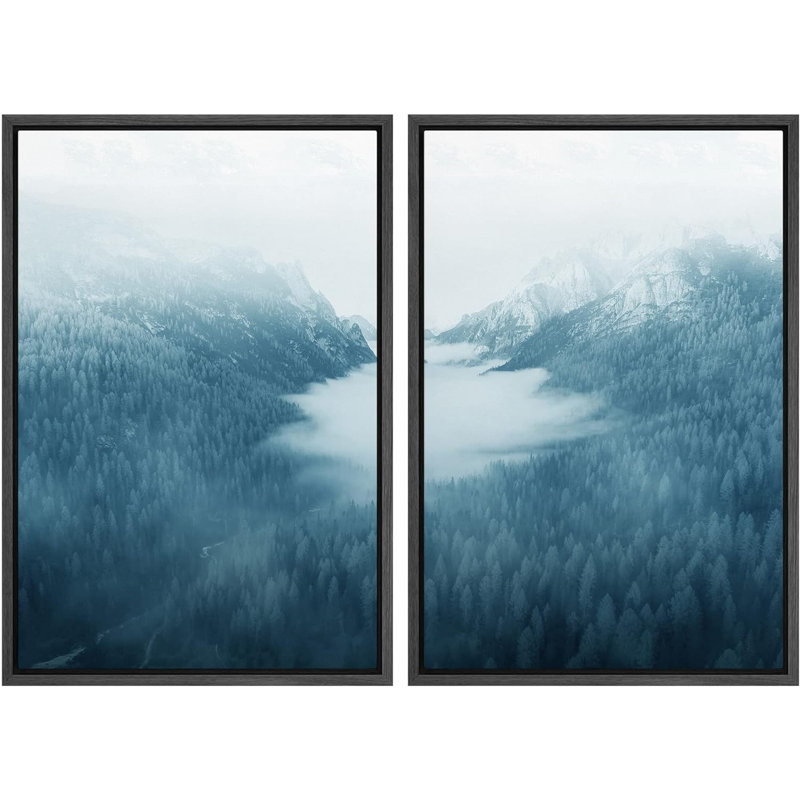 Vue aérienne de Misty Mountain Range Valley, impression de paysage sur toile, 2 pièces, H 36 po x l 48 po x P 1,5 po