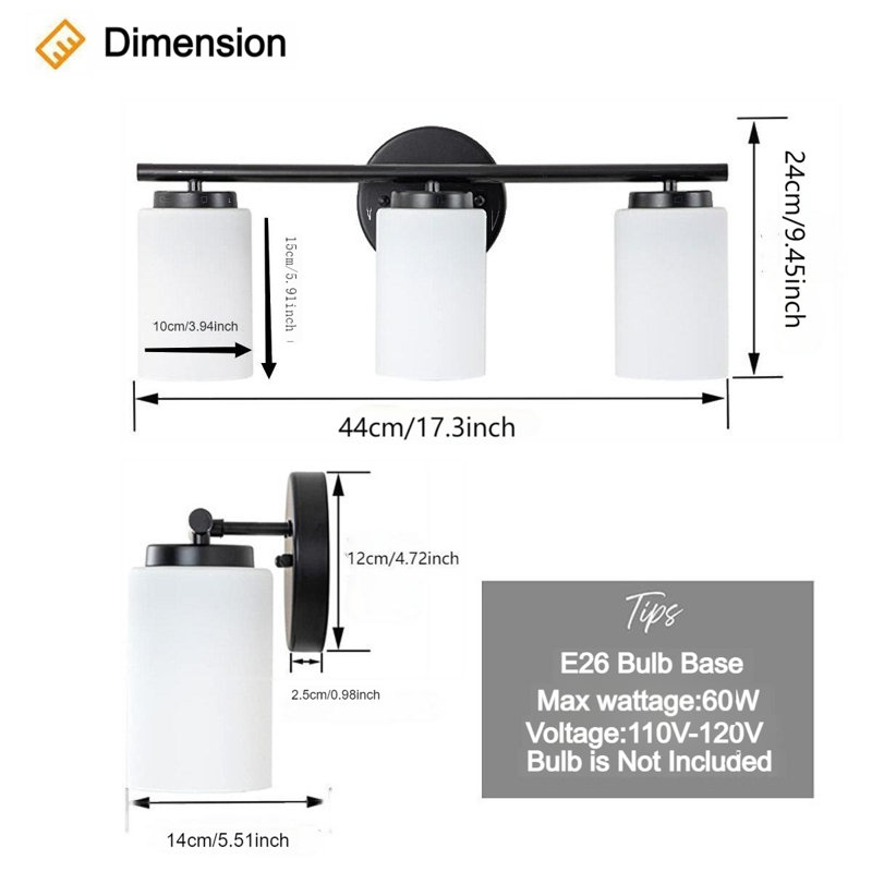 3-Light Dimmable Black Vanity Light