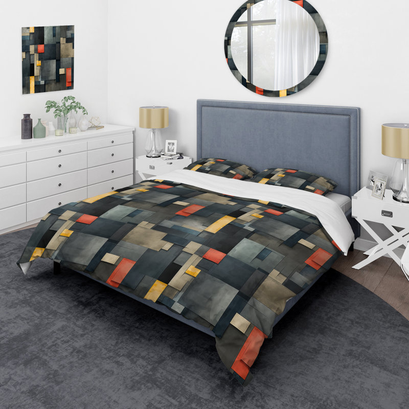 Literie à motif géométrique gris béton urbain, Housse de couette pour très grand lit et 2 très