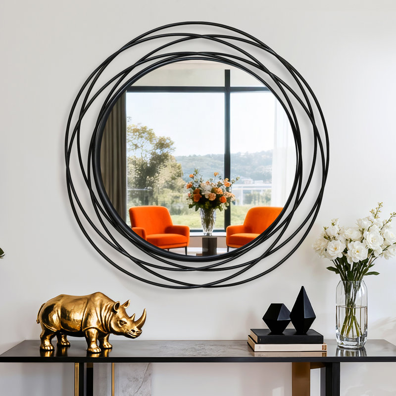 Metal Round Mirror, Black