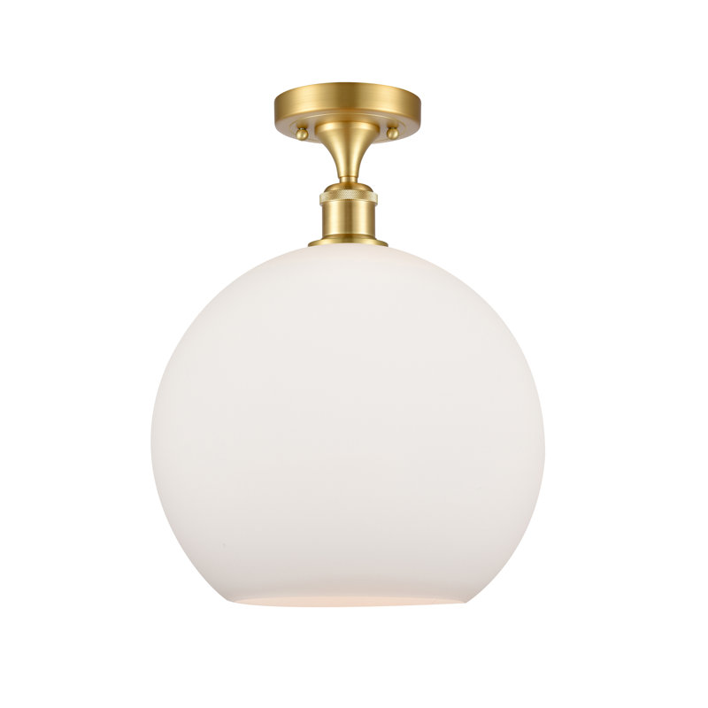 Plafonnier semi-encastré 1 lumière Cindi, Blanc mat, H 16,38 po x l 11,75 po x P 11,75 po, Or satiné