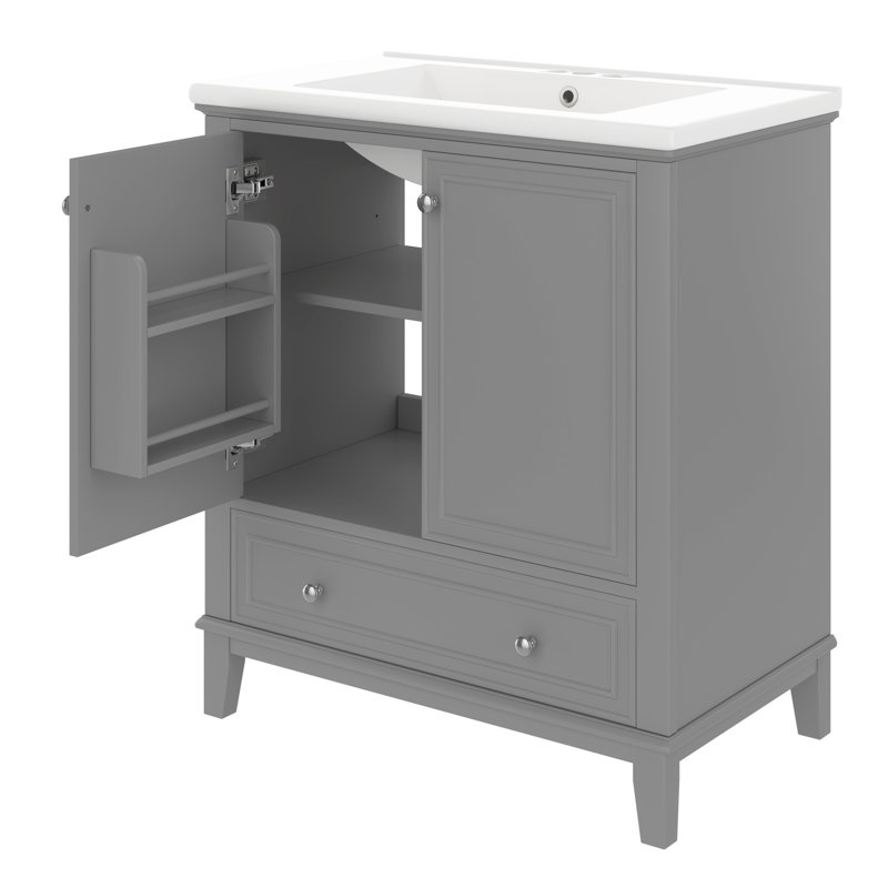 Armoire de salle de bain 30 "avec lavabo gris - porte de meuble-lavabo moderne avec tablette, Gris