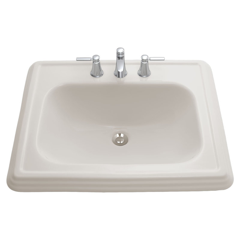 Promenade® Vitreous China Rectangular Drop-in Bathroom Sink with Overflow, Bone, 4" Centers