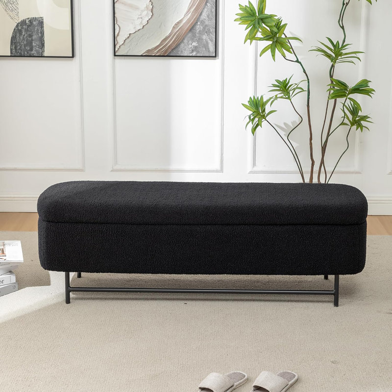 Banc de rangement en tissu pour chambre Atiksh, Noir, H 18,5 po x l 56 po x P 17,7 po