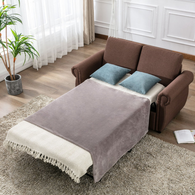 Canapé-lit escamotable avec canapé-lit et matelas à mémoire de forme simple, Lin brun