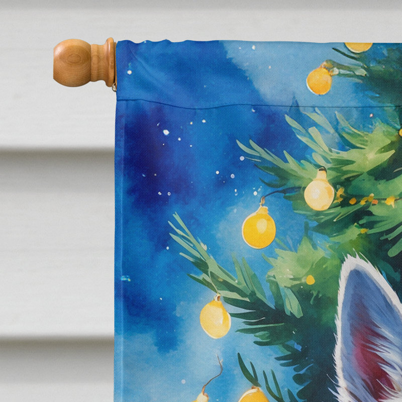 Drapeau de maison de Noël chocolat caniche chocolat, Samoyède