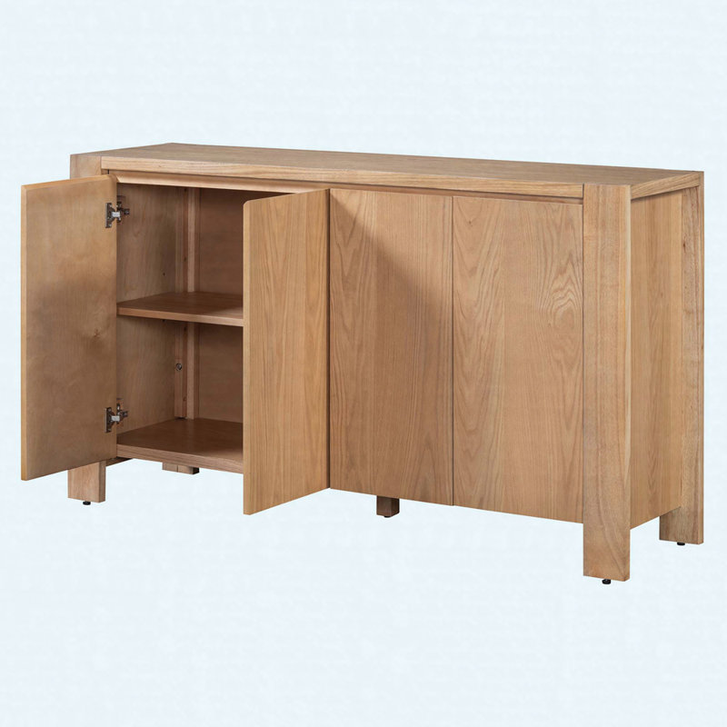 Buffet Cabinet With Storage, 4-Door Retro Wood Sideboard With Distressed Finish And Adjustable Shelves, Brown