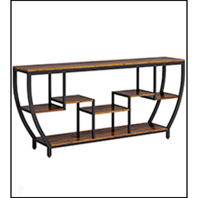 Console industrielle 70,9 po avec tablettes de rangement à 7 niveaux, table d'entrée très longue pour le salon et le couloir, meuble télé brun rustique avec structure en métal