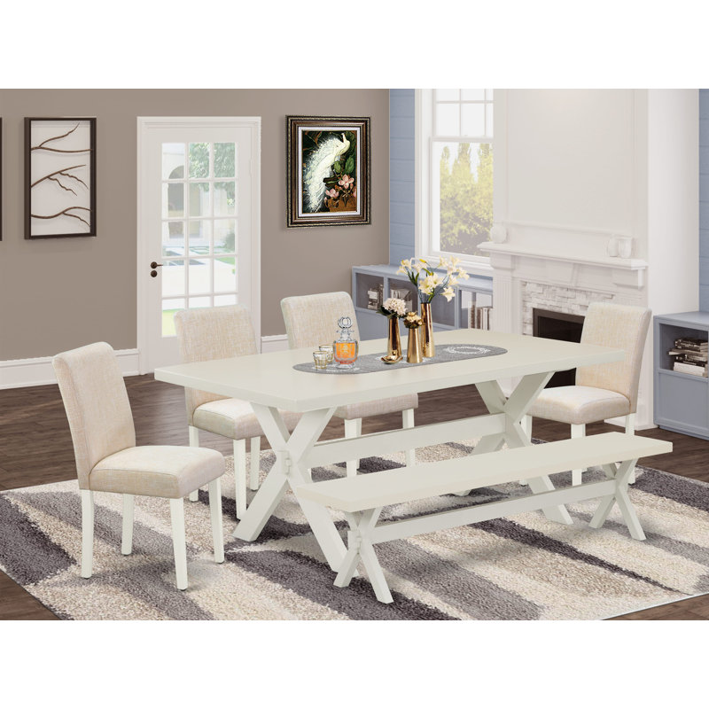 Drage Rubberwood Solid Wood Dining Set, Light Beige, 5 Pieces: Table, 4 Chairs, 30" H x 72" W x 40" D